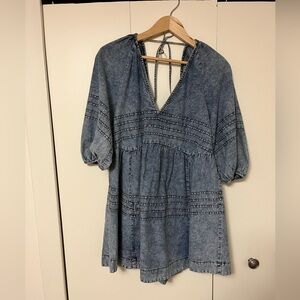 Denim mini dress, babydoll cut